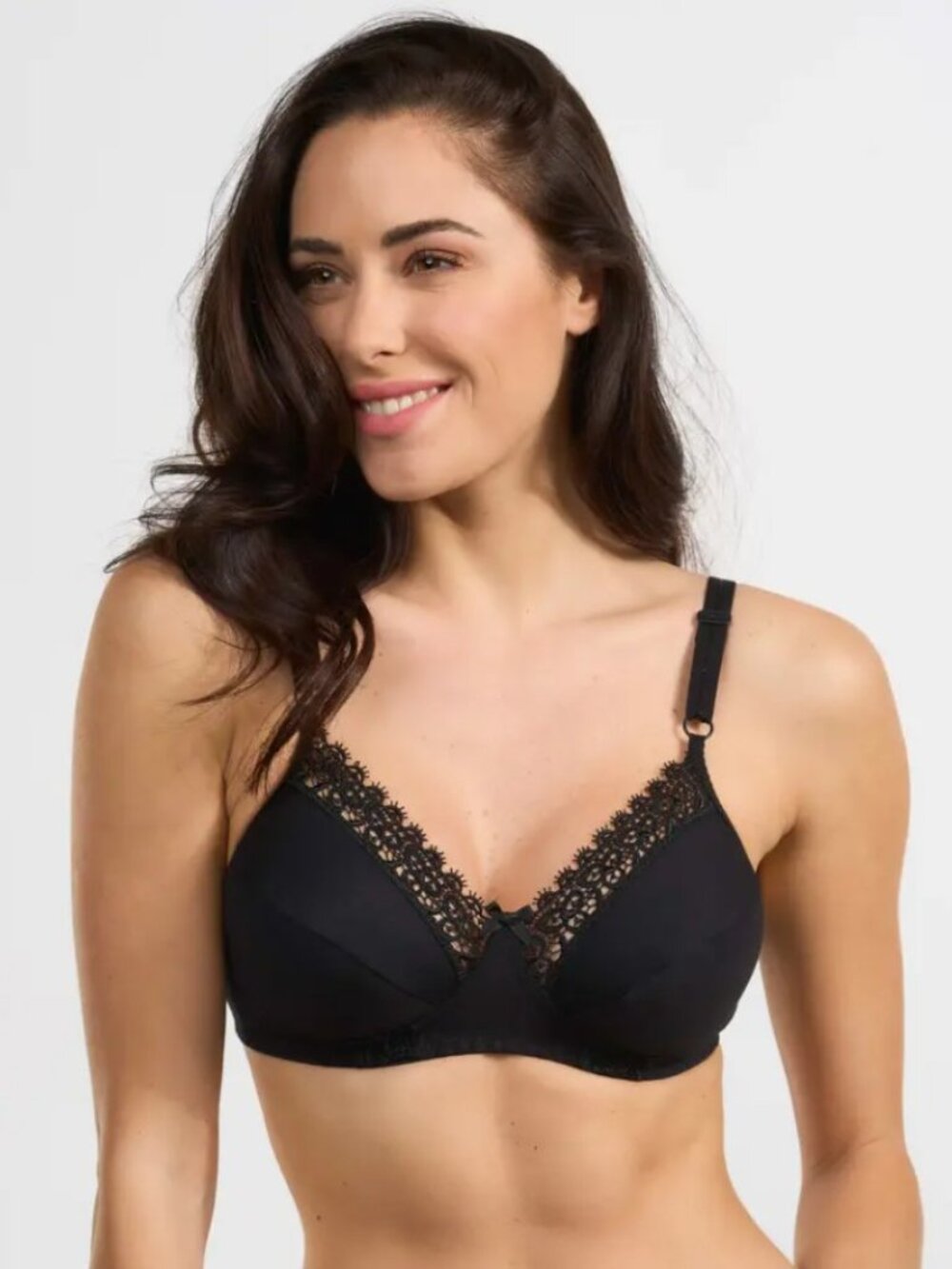 100% cotton bra with macramé inserts black